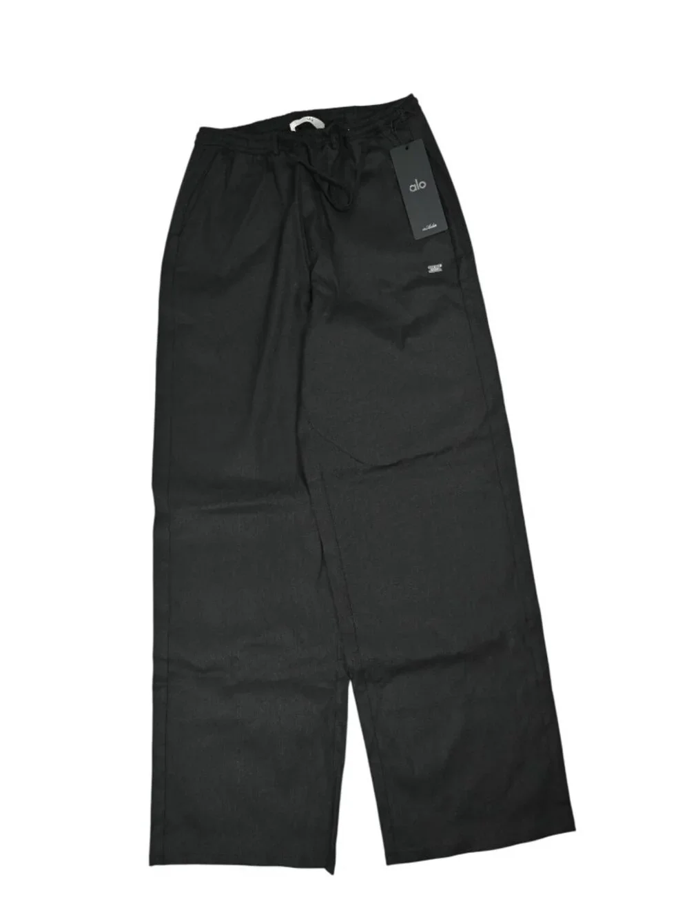 ALO Yoga Linen Blend Riviera Wide Leg Pant W54377P in Black